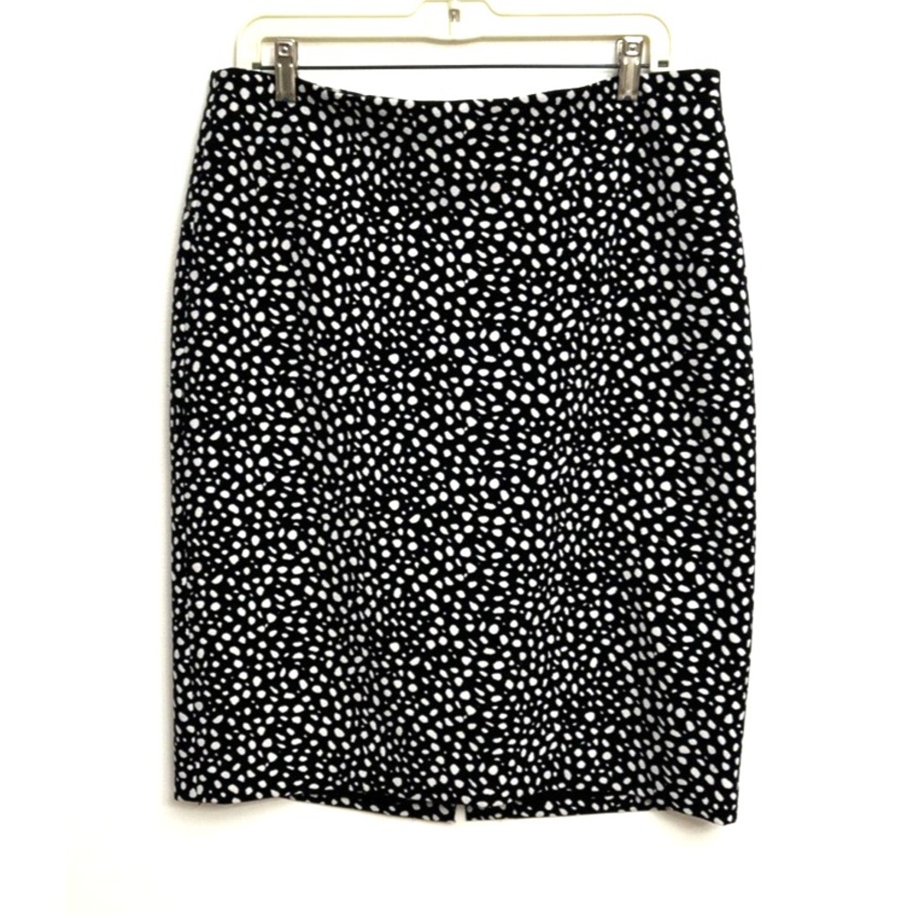 Talbots Pencil Skirt Women's Sz 12 Black & White Polka Dot Lined Neutral Classic
